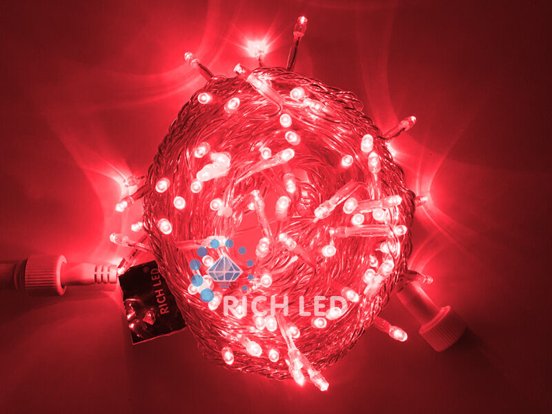 Светодиодная гирлянда Rich LED 10 м, 100 LED, 24 В, соединяемая, красная, прозрачный провод, RICH LED