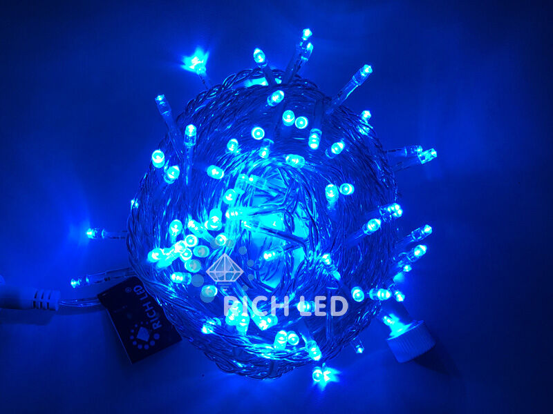 Светодиодная гирлянда Rich LED 10 м, 100 LED, 220 В, соединяемая, синяя, прозрачный провод, RICH LED