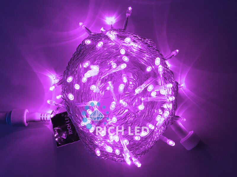 Светодиодная гирлянда Rich LED 10 м, 100 LED, 220 В, соединяемая, фиолетовая, прозрачный провод, RICH LED