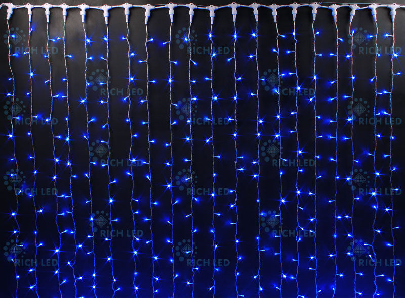 Светодиодный занавес (дождь) Rich LED 2*3 м, синий, прозрачный провод, RICH LED