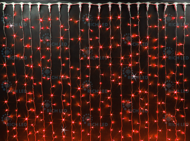 Светодиодный занавес (дождь) Rich LED 2*3 м, красный, мерцающий, прозрачный провод, RICH LED