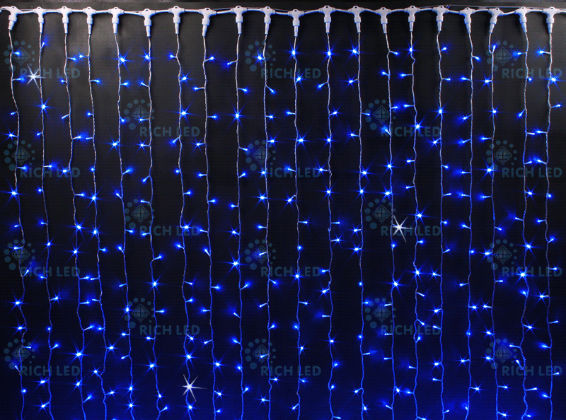 Светодиодный занавес (дождь) Rich LED 2*3 м, синий, мерцающий, прозрачный провод, RICH LED