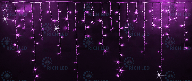 Светодиодная бахрома Rich LED, 3*0.9 м, розовая, мерцающая, прозрачный провод, RICH LED