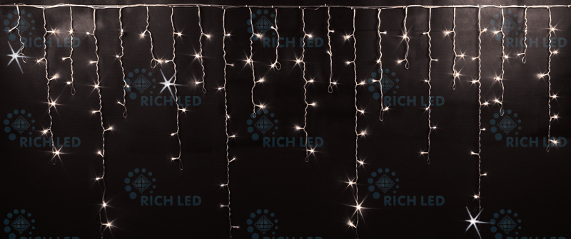 Светодиодная бахрома Rich LED, 3*0.9 м, теплая белая, мерцающая, прозрачный провод, RICH LED
