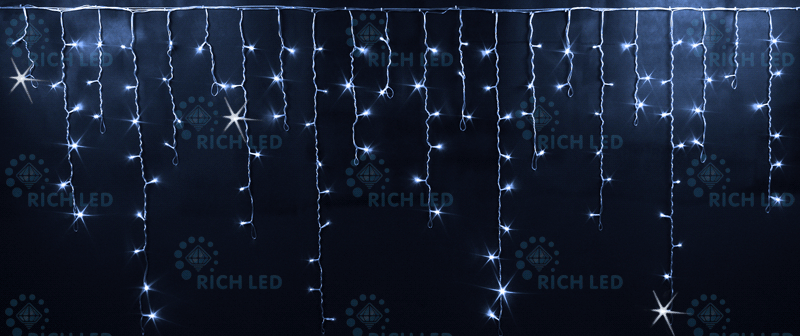 Светодиодная бахрома Rich LED, 3*0.9 м, белая, мерцающая, прозрачный провод, RICH LED