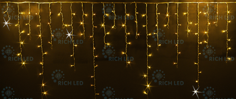 Светодиодная бахрома Rich LED, 3*0.9 м, желтая, мерцающая, прозрачный провод, RICH LED