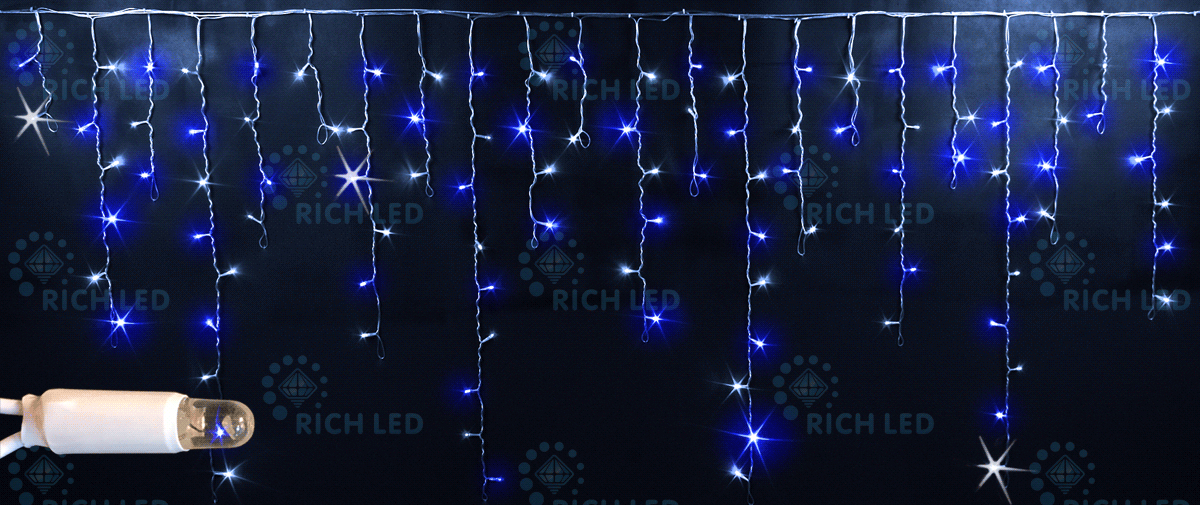 Светодиодная бахрома Rich LED, 3*0.5 м, сине-белая, прозрачный провод, RICH LED