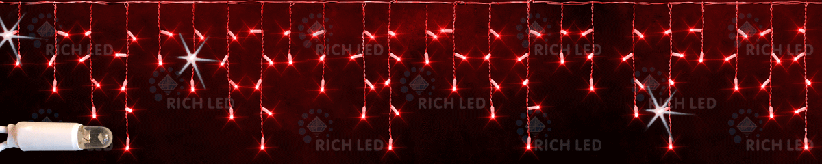 Светодиодная бахрома Rich LED, 3*0.5 м, красная, мерцающая, белый резиновый провод, RICH LED