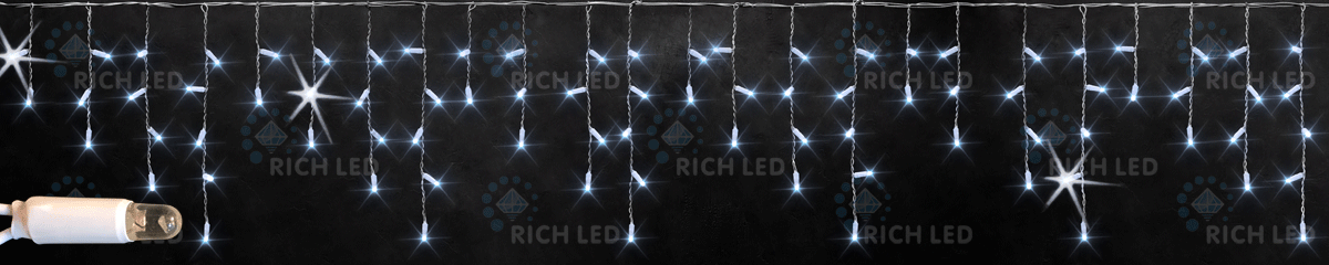 Светодиодная бахрома Rich LED, 3*0.5 м, белая, мерцающая, белый резиновый провод, RICH LED