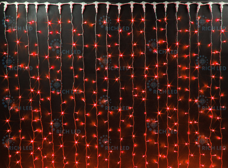 Светодиодный занавес (дождь) Rich LED 2*9 м, красный, прозрачный провод, RICH LED