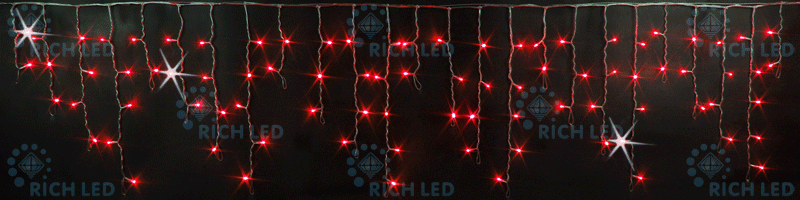 Светодиодная бахрома Rich LED, 3*0.5 м, красная, мерцающая, прозрачный провод, RICH LED