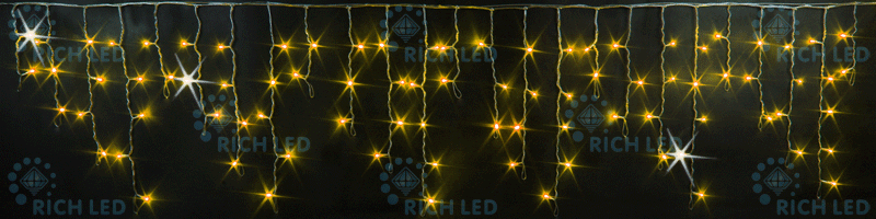 Светодиодная бахрома Rich LED, 3*0.5 м, желтая, мерцающая, прозрачный провод, RICH LED