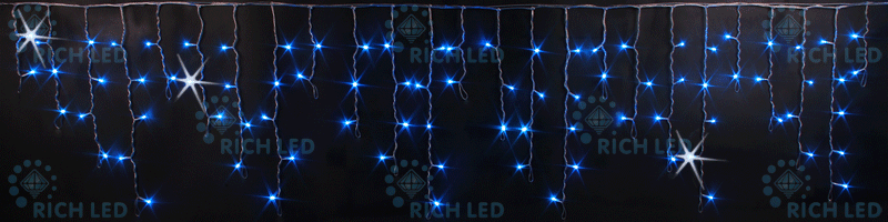 Светодиодная бахрома Rich LED, 3*0.5 м, синяя, мерцающая, прозрачный провод, RICH LED