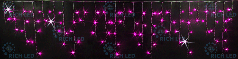 Светодиодная бахрома Rich LED, 3*0.5 м, розовая, мерцающая, прозрачный провод, RICH LED