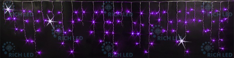 Светодиодная бахрома Rich LED, 3*0.5 м, фиолетовая, мерцающая, прозрачный провод, RICH LED