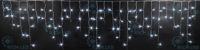 Светодиодная бахрома Rich LED, 3*0.5 м, белая, прозрачный провод, RICH LED