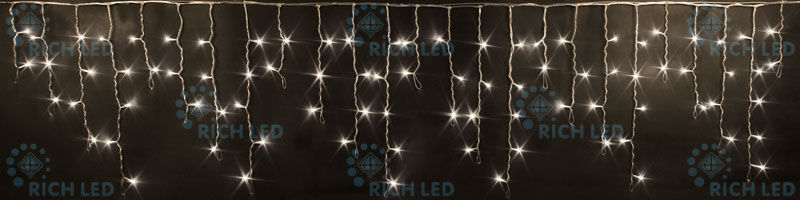 Светодиодная бахрома Rich LED, 3*0.5 м, теплая белая, прозрачный провод, RICH LED