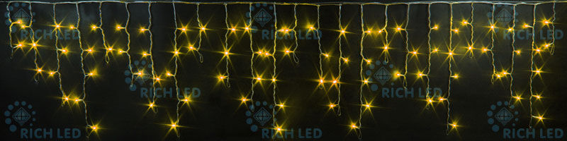 Светодиодная бахрома Rich LED, 3*0.5 м, желтая, прозрачный провод, RICH LED