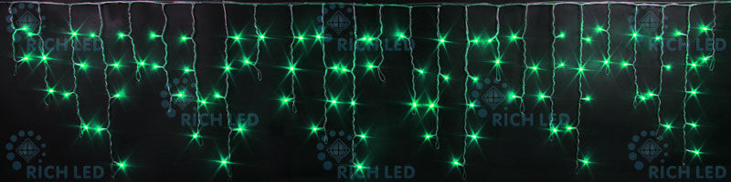 Светодиодная бахрома Rich LED, 3*0.5 м, зеленая, прозрачный провод, RICH LED