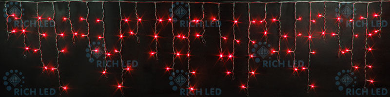 Светодиодная бахрома Rich LED, 3*0.5 м, красная, прозрачный провод, RICH LED
