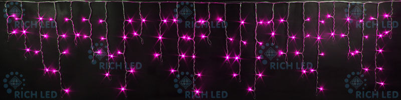 Светодиодная бахрома Rich LED, 3*0.5 м, влагозащитный колпачок, розовая, прозрачный провод, RICH LED