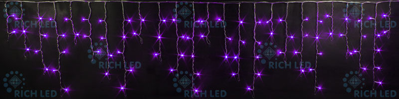 Светодиодная бахрома Rich LED, 3*0.5 м, влагозащитный колпачок, фиолетовая, прозрачный провод, RICH LED