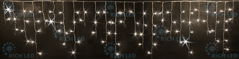 Светодиодная бахрома Rich LED, 3*0.5 м, белая теплая, мерцающая, прозрачный провод, RICH LED