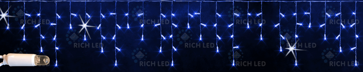 Светодиодная бахрома Rich LED, 3*0.5 м, влагозащитный колпачок, мерцающая, синяя, белый провод, RICH LED