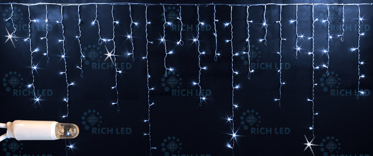Светодиодная бахрома Rich LED, 3*0.9 м, влагозащитный колпачок, мерцающая, белая, белый провод, RICH LED