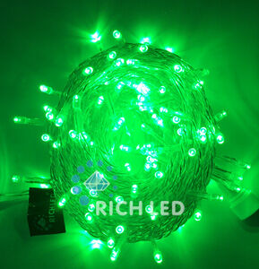 Светодиодная гирлянда Rich LED 10 м, 100 LED, 24 В, соединяемая, зеленая, прозрачный провод RICH LED