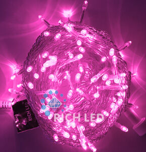 Светодиодная гирлянда Rich LED 10 м, 100 LED, 24 В, соединяемая, розовая, прозрачный провод RICH LED