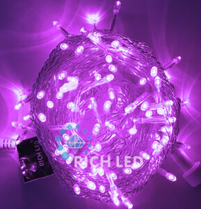 Светодиодная гирлянда Rich LED 10 м, 100 LED, 24 В, соединяемая, фиолетовая, прозрачный провод RICH LED