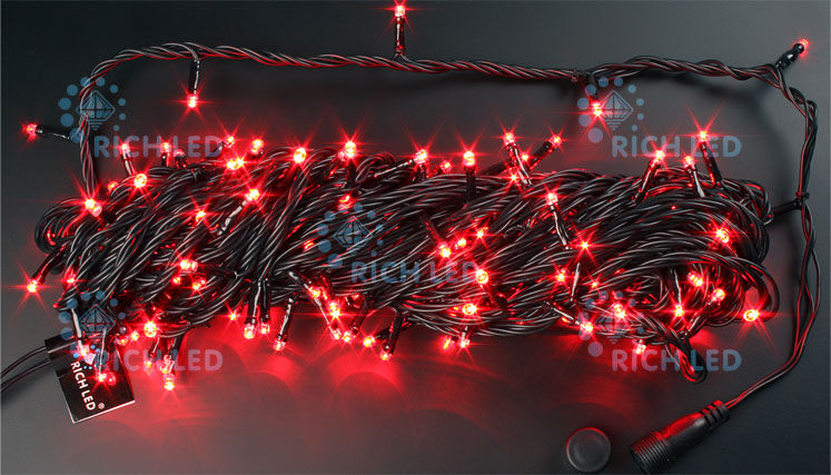Светодиодная гирлянда Rich LED 20 м 2-канальная, 200 LED, 220 В, красная, черный провод, соединяемая, RICH LED