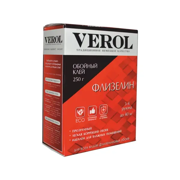 Обойный клей Verol Флизелин 45 м² 250 гр, 1x20 VEROL