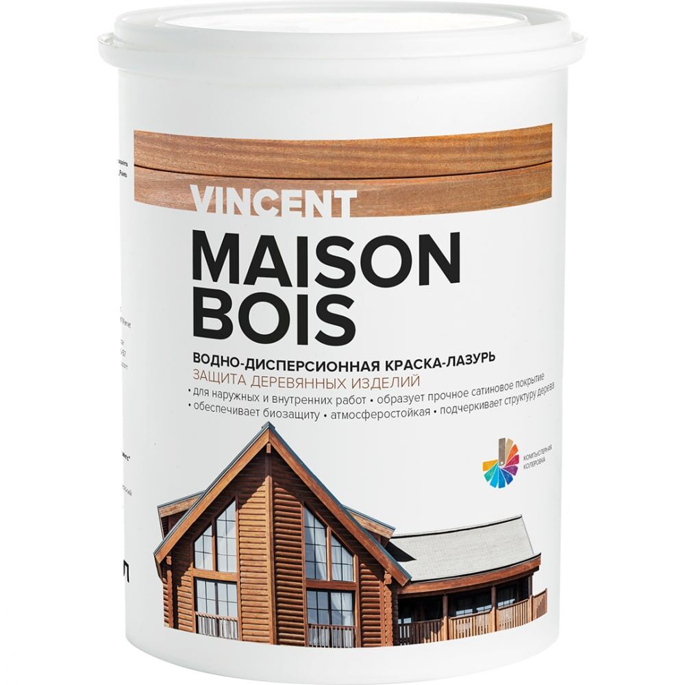 Водно-дисперсионная краска-лазурь для защиты деревянных изделий Vincent MAISON BOIS