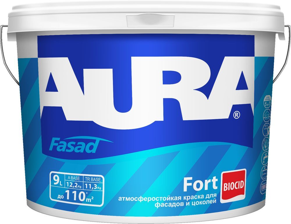 Краска для фасада и цоколя "AURA FASAD FORT" База TR 9л