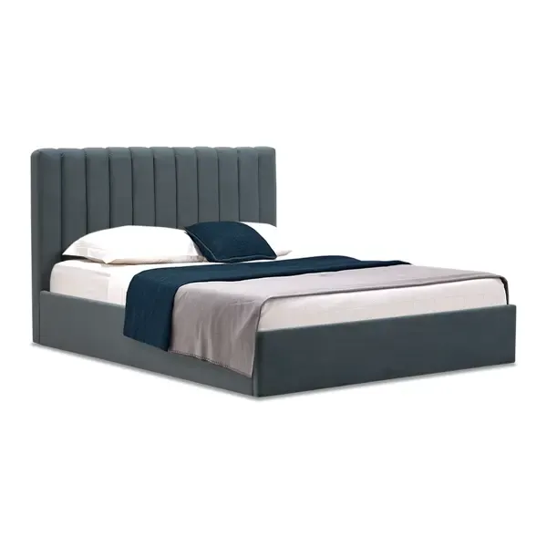 Кровать Ладья Страйп 160x200 см велюр цвет серо-голубой