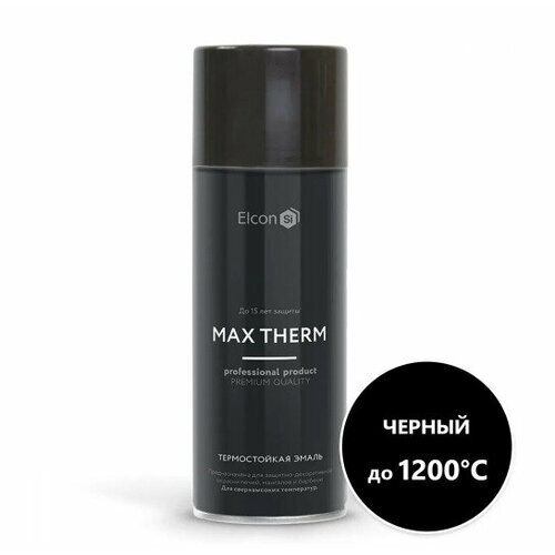 Аэрозольная краска Elcon Max Therm Термостойкая, Кремнийорганическая, Матовое покрытие, 0.52 л, черный до 1200 градусов