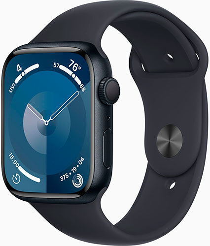 Часы Apple Watch Series 9, GPS, 45 mm, Midnight Aluminium Case with Midnight Sport Band, S/M, корпус из алюминия цвета «