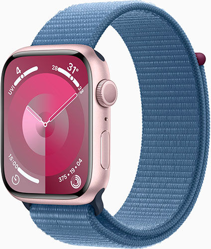 Часы Apple Watch Series 9, GPS, 45 mm, Silver Aluminium Case with Winter Blue Sport Loop, алюминиевый корпус розового цв