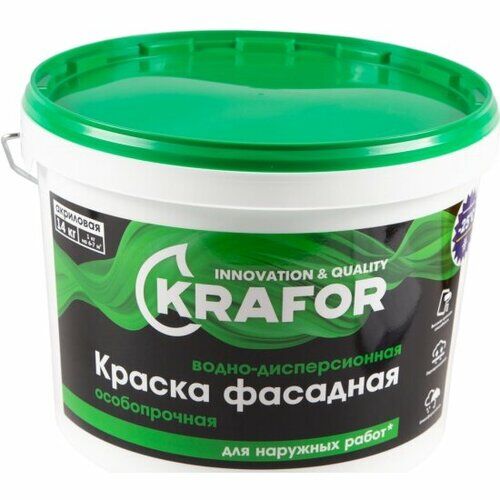 Краска водно-дисперсионная фасадная особопрочная KRAFOR , 14 кг, белая Krafor