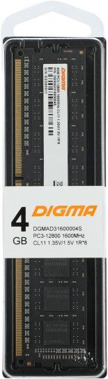 Оперативная память Digma DDR3L 4GB 1600MHz DGMAD31600004S RTL PC3-12800 CL11 DIMM 240-pin 1.35В single rank Ret