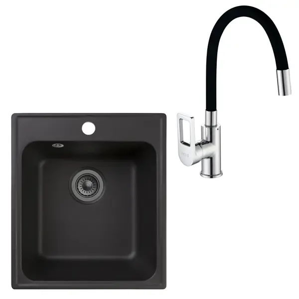 Комплект кухонной мойки и смесителя Reflection RF0243BL/D155308-1 кварцевый песок цвет черный
