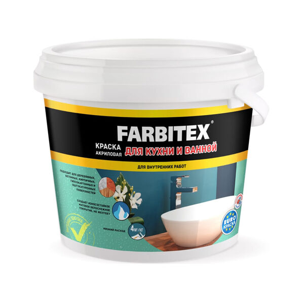 Краска акриловая для кухни и ванной FARBITEX, 13 кг 4300007899